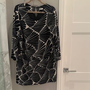 J. Crew Black and Cream Geometric Long Sleeve Dress